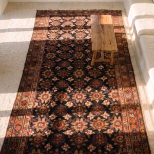 Antique Kurdish Persian Allover Floral Hand Knotted Pile Rug (SKU 25302) - styled overhead view