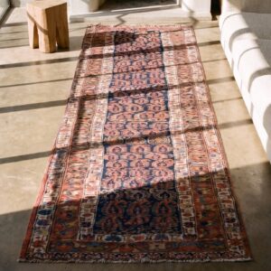 Antique Kurdish Persian Allover Floral Hand Knotted Hallway Runner Rug (SKU 21398) - styled overhead view