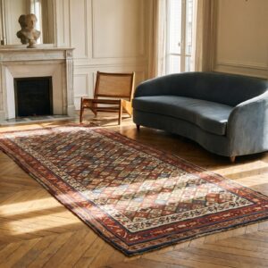 Antique Kurdish Persian Hallway Runner Rug - Allover Tribal Geometric Diamond Pattern (SKU 17884) - room view