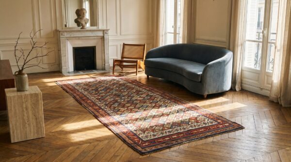 Antique kurdish persian hallway runner rug - allover tribal geometric diamond pattern 8 Antique kurdish persian hallway runner rug - allover tribal geometric diamond pattern (sku 17884) - room view