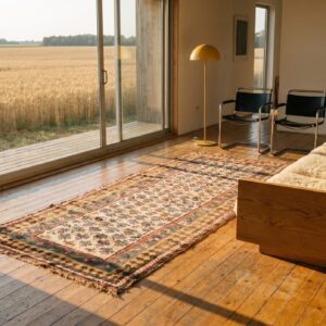Antique Kurdish Persian Ivory Tribal Floral Hallway Runner Rug (SKU 19579) - room view