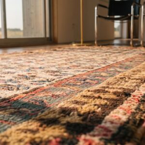 Antique Kurdish Persian Ivory Tribal Floral Hallway Runner Rug (SKU 19579) - in-room detail