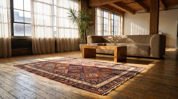 Antique kurdish persian multicolor 1890s square rug (sku 20102) - room view