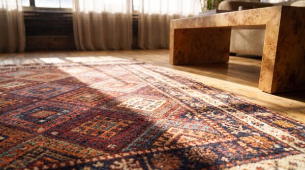 Antique kurdish persian multicolor 1890s square rug (sku 20102) - in-room detail