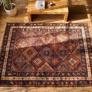 Antique Kurdish Persian Multicolor 1890s Square Rug (SKU 20102) - styled overhead view