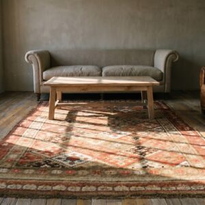 Antique Kurdish Persian Square Rug - Light Earthy Brown Tribal Weaving (SKU 20088) - room view