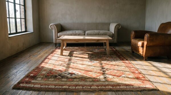 Antique kurdish persian square rug - light earthy brown tribal weaving 6 Antique kurdish persian square rug - light earthy brown tribal weaving (sku 20088) - room view