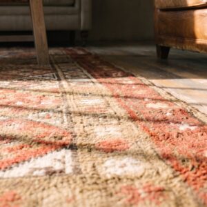 Antique Kurdish Persian Square Rug - Light Earthy Brown Tribal Weaving (SKU 20088) - in-room detail