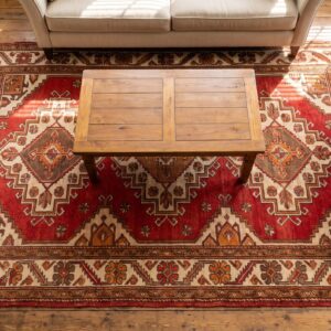Antique Kurdish Persian Square Rug - Light Earthy Brown Tribal Weaving (SKU 20088) - styled overhead view