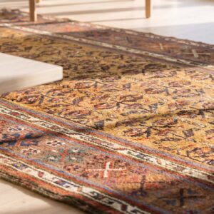 Antique Kurdish Persian Yellow 1880s Hallway Runner Rug (SKU 19020) - in-room detail