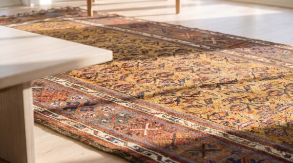 Antique kurdish persian yellow 1880s hallway runner rug 8 Antique kurdish persian yellow 1880s hallway runner rug (sku 19020) - in-room detail