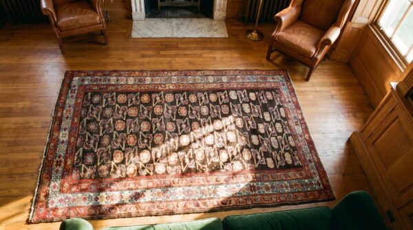 Antique kurdish small scatter size wool rug 2 Antique kurdish small scatter size wool rug (sku 17321) - styled overhead view