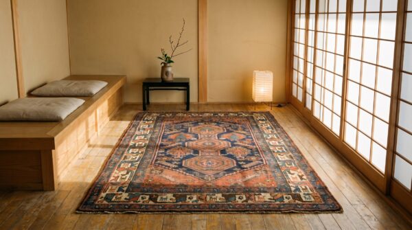 Antique kurdish small scatter size wool blue rug 6 Antique kurdish small scatter size wool blue rug (sku 19630) - room view