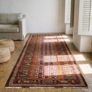Antique Kurdish Tribal Striped Shawl Pattern Hallway Runner Persian Rug (SKU 19250) - room view