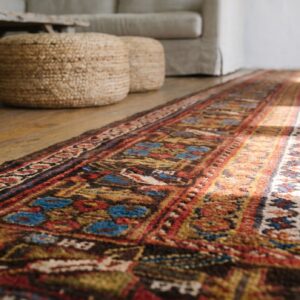 Antique Kurdish Tribal Striped Shawl Pattern Hallway Runner Persian Rug (SKU 19250) - in-room detail