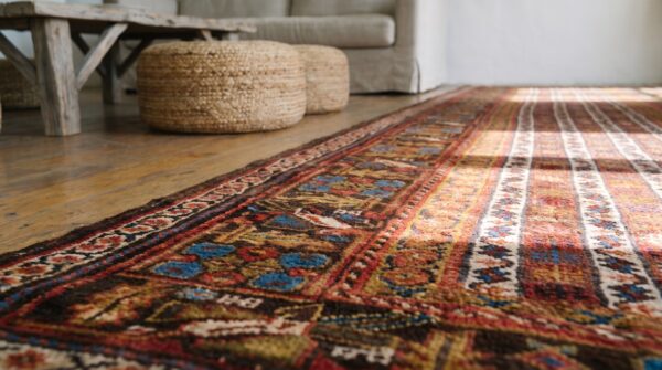Antique kurdish tribal striped shawl pattern hallway runner persian rug 8 Antique kurdish tribal striped shawl pattern hallway runner persian rug (sku 19250) - in-room detail