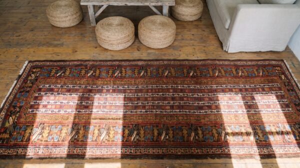 Antique kurdish tribal striped shawl pattern hallway runner persian rug 2 Antique kurdish tribal striped shawl pattern hallway runner persian rug (sku 19250) - styled overhead view
