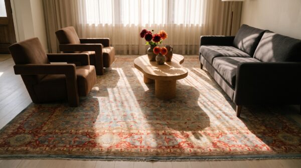 Antique lahore indian knotted rug with allover floral pattern 9 Antique lahore indian knotted rug with allover floral pattern (sku 23314) - room view