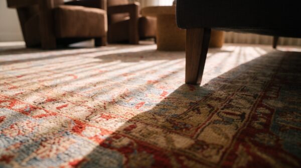 Antique lahore indian knotted rug with allover floral pattern 10 Antique lahore indian knotted rug with allover floral pattern (sku 23314) - in-room detail