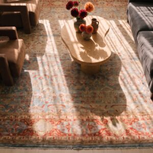 Antique Lahore Indian Knotted Rug with Allover Floral Pattern (SKU 23314) - styled overhead view