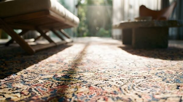Antique lahore large hallway runner wool purple rug 9 Antique lahore large hallway runner wool purple rug (sku 25624) - in-room detail