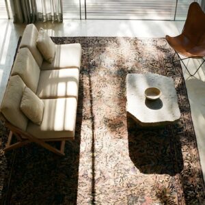Antique Lahore Large Hallway Runner Wool Purple Rug (SKU 25624) - styled overhead view