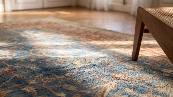 Antique lahore large room size wool blue rug 7 Antique lahore large room size wool blue rug (sku 20227) - in-room detail