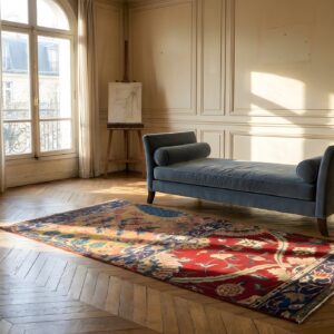 Antique Lahore Small Scatter Size Wool Coral Rug (SKU 25670) - room view