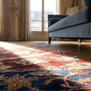 Antique Lahore Small Scatter Size Wool Coral Rug (SKU 25670) - in-room detail