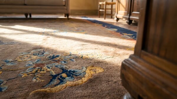 Antique large hand knotted pile rug (sku 24290) - in-room detail