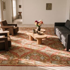 Antique Large Allover Floral Flat Weave Coral Rug (SKU 23454) - room view