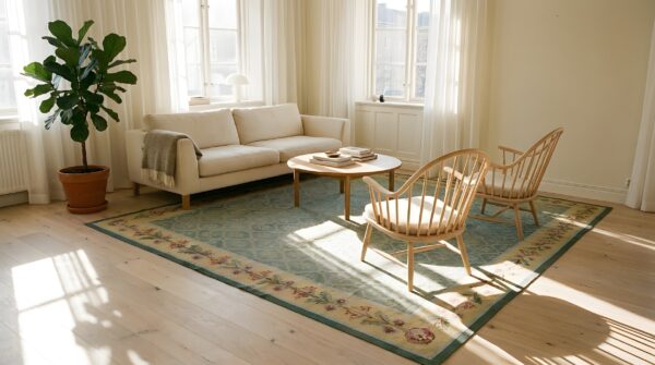 Antique large aubusson french allover geometric flat weave rug 10 Antique large aubusson french allover geometric flat weave rug (sku 25228) - room view