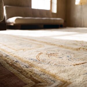 Antique Large Aubusson French Allover Medallion Flat Weave Rug (SKU 24278) - in-room detail