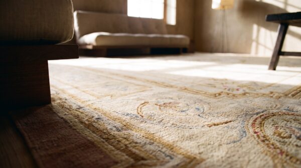 Antique large aubusson french allover medallion flat weave rug 24 Antique large aubusson french allover medallion flat weave rug (sku 24278) - in-room detail