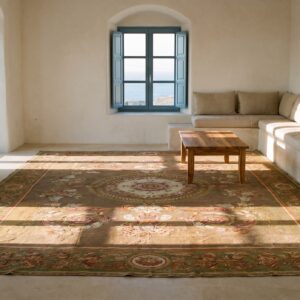 Antique Large Aubusson French Floral, Medallion Knotted Rug (SKU 24666) - room view