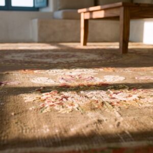 Antique Large Aubusson French Floral, Medallion Knotted Rug (SKU 24666) - in-room detail