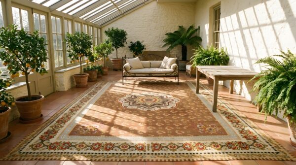 Antique large aubusson french floral, medallion flat weave rug 17 Antique large aubusson french floral, medallion flat weave rug (sku 24752) - room view
