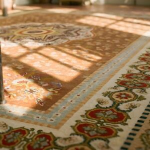 Antique Large Aubusson French Floral, Medallion Flat Weave Rug (SKU 24752) - in-room detail
