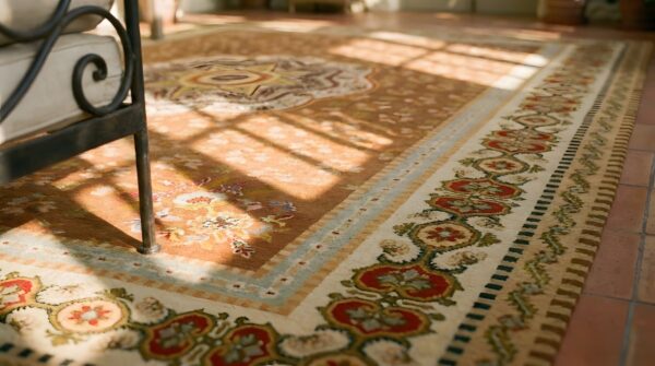 Antique large aubusson french floral, medallion flat weave rug 18 Antique large aubusson french floral, medallion flat weave rug (sku 24752) - in-room detail