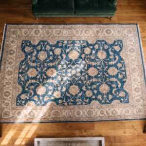 Antique Large Bibikabad Persian Knotted Rug (SKU 21465) - styled overhead view