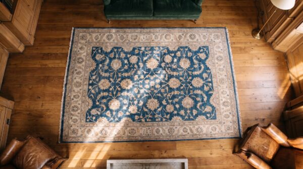 Antique large bibikabad persian knotted rug 2 Antique large bibikabad persian knotted rug (sku 21465) - styled overhead view