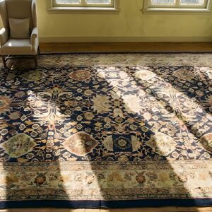 Antique Large Bibikabad Persian Allover Geometric Knotted Rug (SKU 25188) - styled overhead view