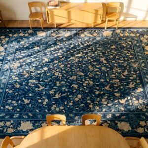 Antique Large Wool Blue Hand Knotted Pile Rug (SKU 24625) - styled overhead view