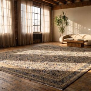 Large Antique Blue Allover Cypress and Weep Willow Trees Floral Design Indian Lahore Rug (SKU 20800) - room view