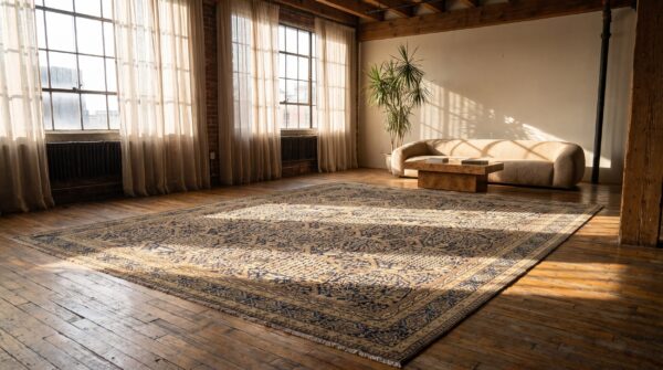 Large antique blue allover cypress and weep willow trees floral design indian lahore rug 5 Large antique blue allover cypress and weep willow trees floral design indian lahore rug (sku 20800) - room view