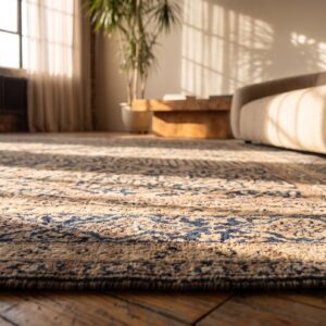 Large Antique Blue Allover Cypress and Weep Willow Trees Floral Design Indian Lahore Rug (SKU 20800) - in-room detail