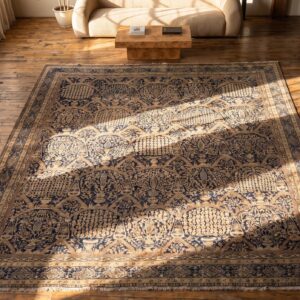 Large Antique Blue Allover Cypress and Weep Willow Trees Floral Design Indian Lahore Rug (SKU 20800) - styled overhead view