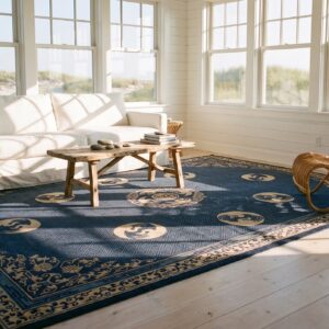 Large Blue Antique Medallion Chinese Crane and Bat Design Hand Knotted Peking Rug (SKU 23374) - room view