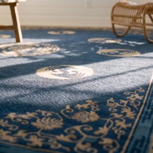 Large Blue Antique Medallion Chinese Crane and Bat Design Hand Knotted Peking Rug (SKU 23374) - in-room detail