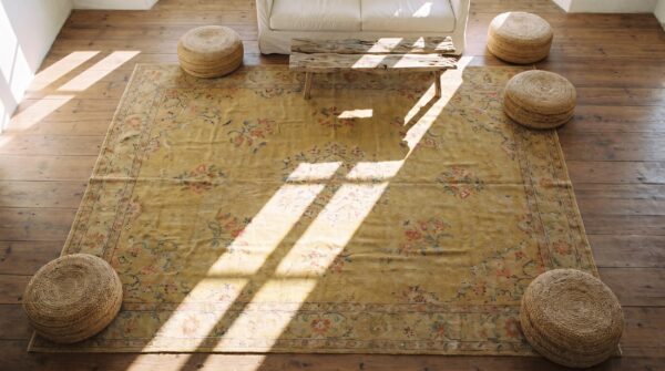 Antique large borlou turkish knotted rug 2 Antique large borlou turkish knotted rug (sku 19651) - styled overhead view